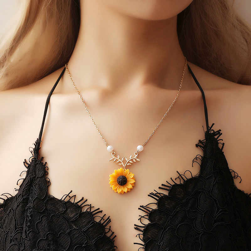 sunflower pearl leaf necklace for women